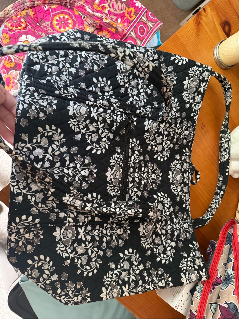 Vera Bradley Black & White Floral Quilted Tote